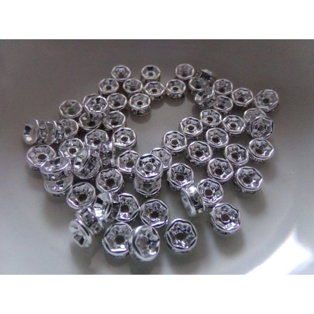 Clear Rhinestone Silver Plated Bead Spacers 6mm